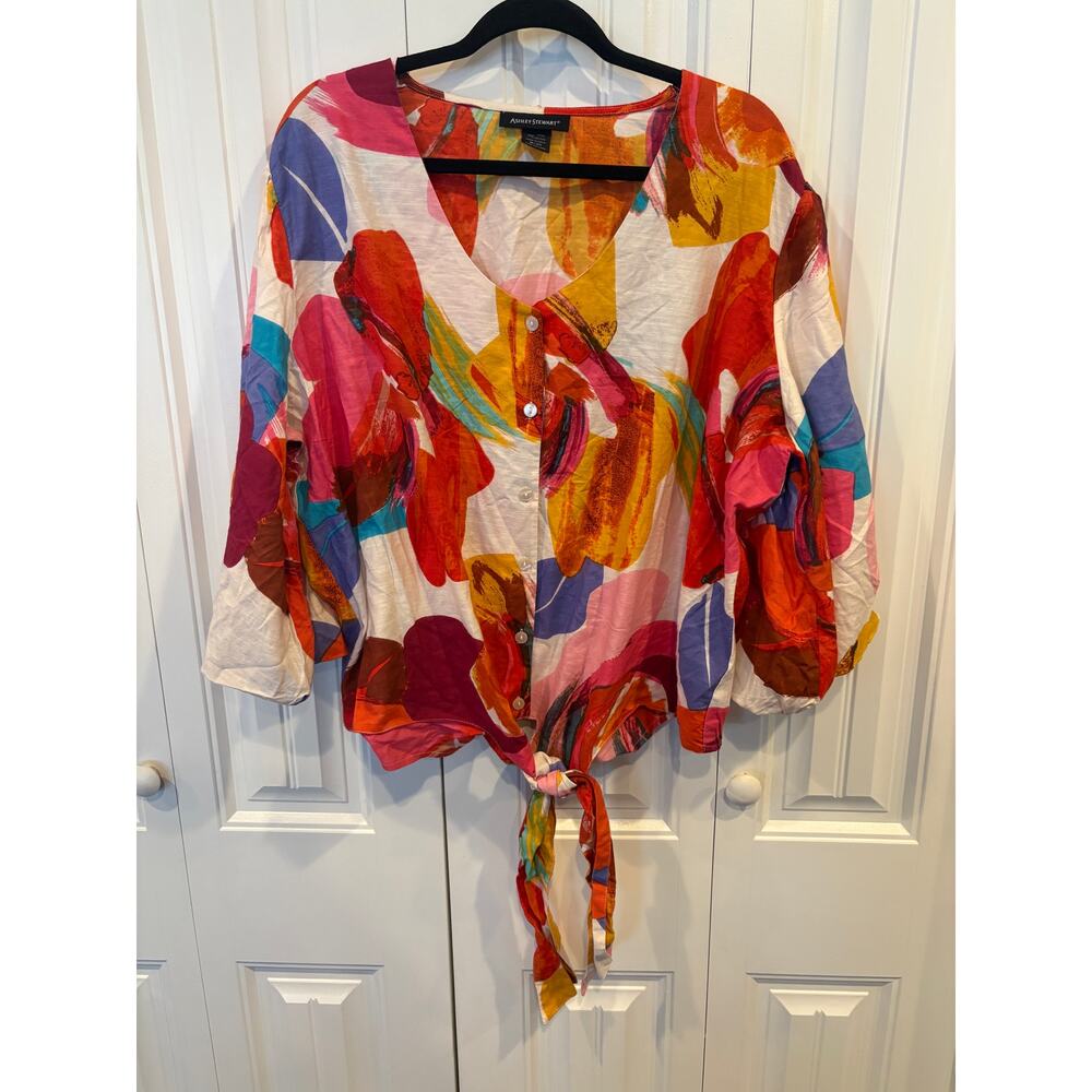 Ashley Stewart Multi Color Tie Front Top Size 18/20‎